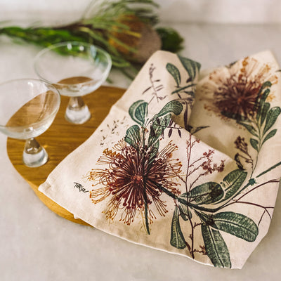 ECO Tea Towel Butterflies & Banksia Design.