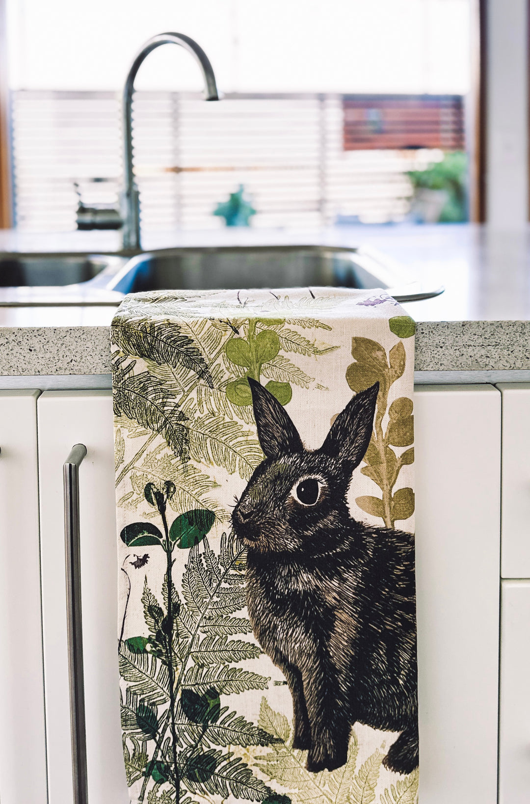 ECO Tea Towel Enchanted Outback Bunny Design.