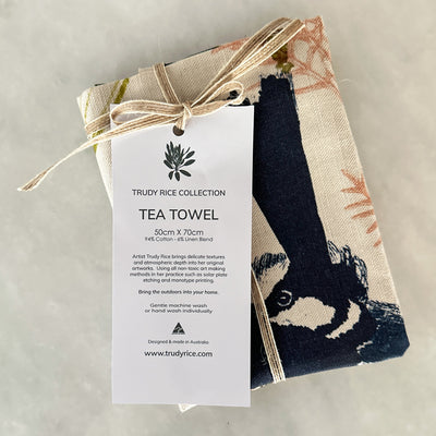 ECO Tea Towel Black Cockatoo & Banksia Design.