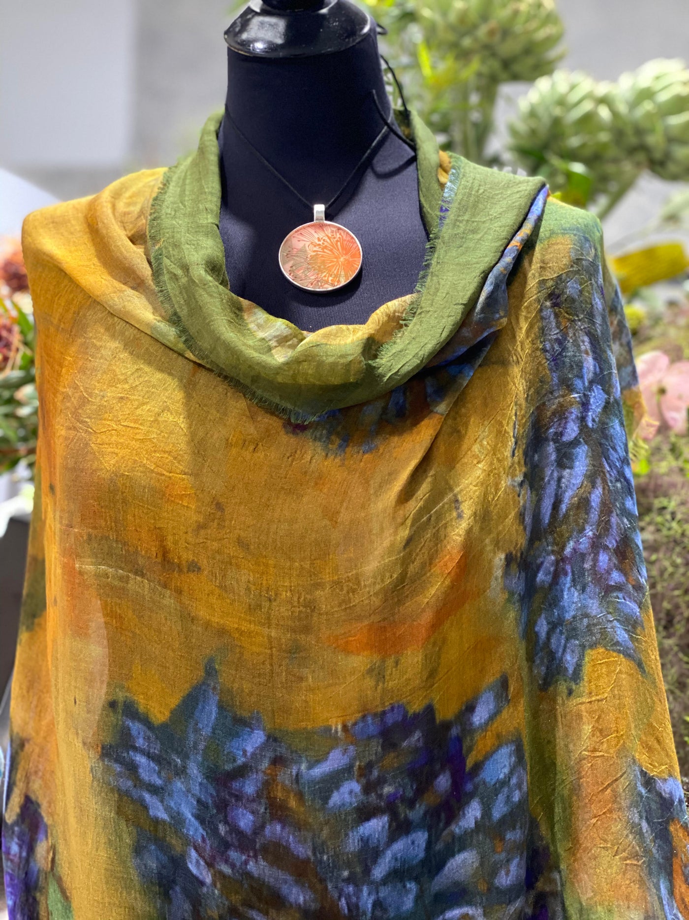 Banksia silk and modal designer scarf by artist Trudy Rice