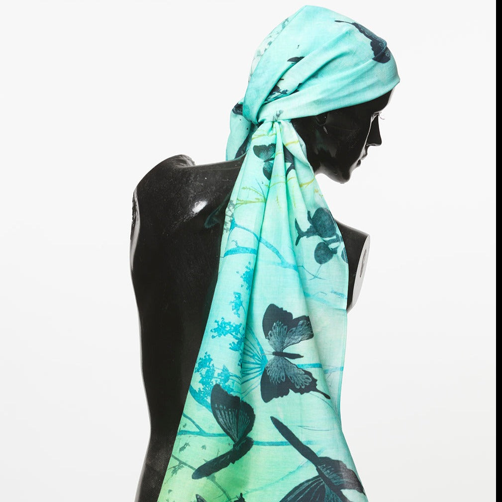 Butterfly silk and cotton designer scarf by artist Trudy Rice