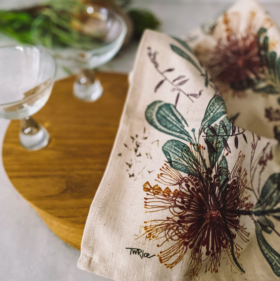 ECO Tea Towel Butterflies & Banksia Design.