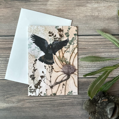 Greeting Card Black Cockatoo & Banksia.