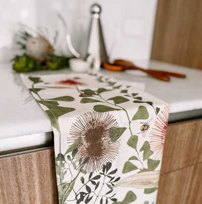 ECO Tea Towel Hakea attracting the Bees Design.