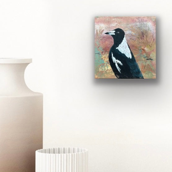 PAINTING Magpie, giving me the eye 20 x 20cm (UNFRAMED)