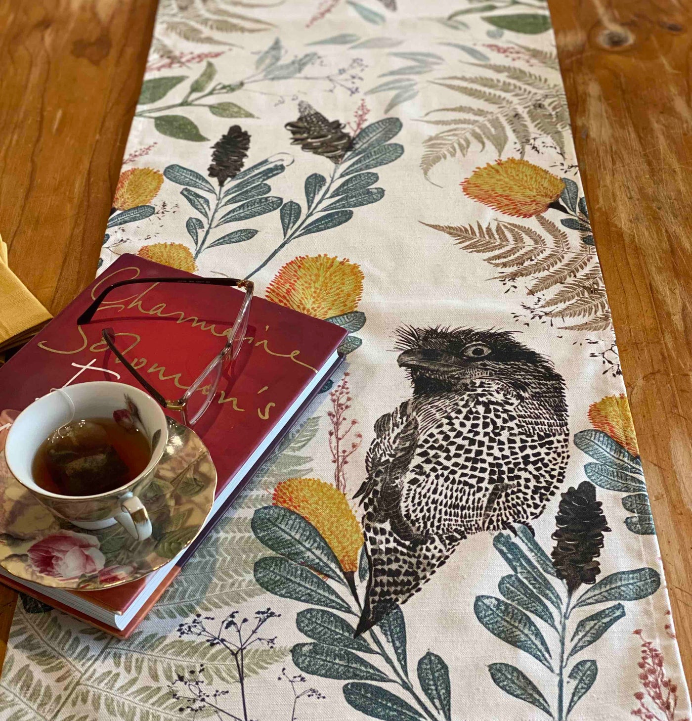 Tawny Frog Mouth ECO Table Runner: A Nature-inspired Masterpiece for Your Dining Experience (42cm x 160cm)